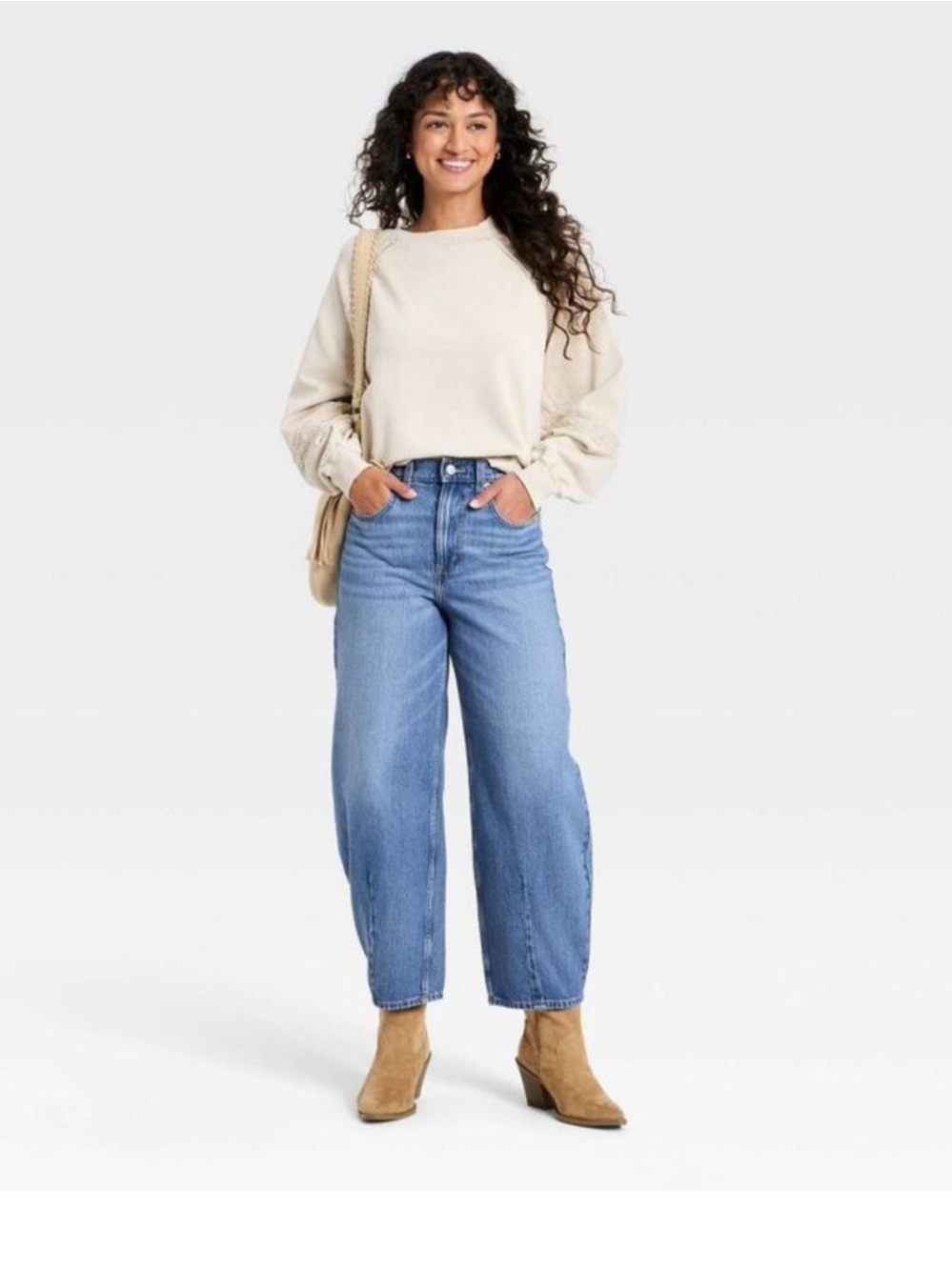 Women High-Rise Easy Barrel Jeans - Medium Wash - 14 Short - Picture 2 of 3